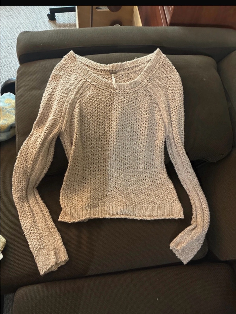 Free People Cream Chunky Crew Sweater